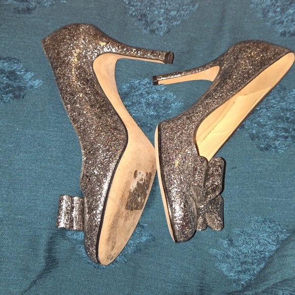 Kate Spade Glitter Bow Round-Toe Pumps in Silver - Picture 3 of 8